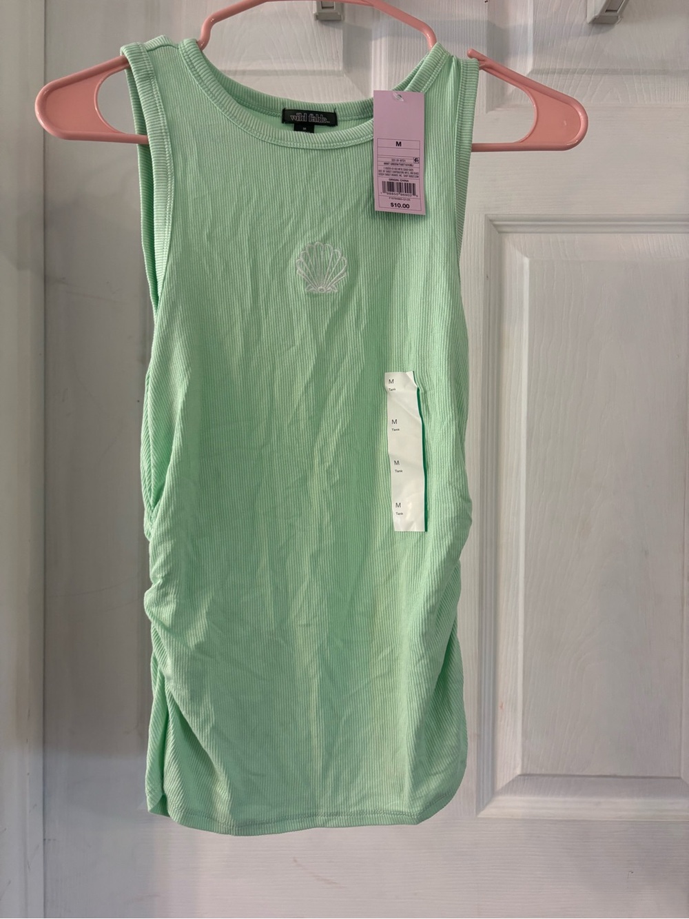 Mint Green Ribbed Shell-Embroidered Tank Top - M
